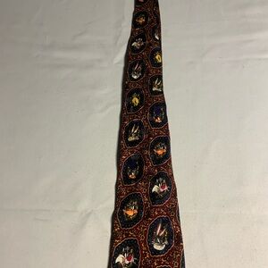 Looney Tunes Silk Patterned Men's Tie in Burgundy with Navy and Orange Accents